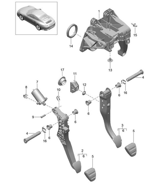 Diagram 702-000 Porsche 356B 1959-63 Système de levier manuel, groupe de pédales 