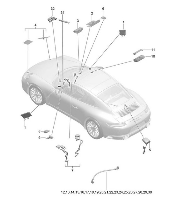 Diagram 911-002 Porsche 997 (911) MK1 2005-2008 Elektrische apparatuur