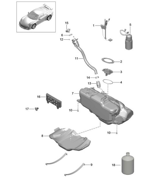 Diagram 201-000 Porsche Macan (95B) MK1 (2014-2018) Système de carburant, système d'échappement