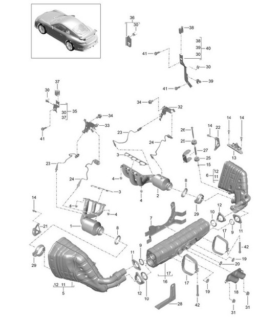 Diagram 202-000 Porsche 993 (911) GT2 1994-97 Système de carburant, système d'échappement