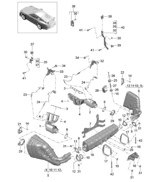 Diagram 202-005 Porsche Macan (95B) MK1 (2014-2018) Système de carburant, système d'échappement