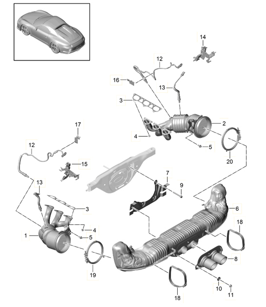 Diagram 202-009 Porsche Macan (95B) MK1 (2014-2018) Système de carburant, système d'échappement