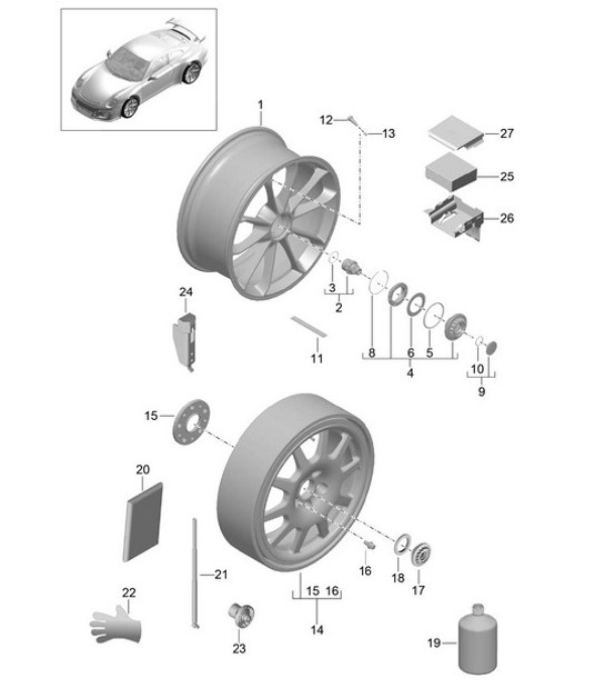 Diagram 601-000 Porsche Cayman 2.7L 981 2013-16 Ruedas, Frenos