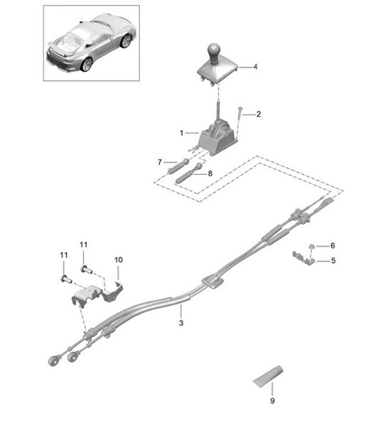 Diagram 701-050 Porsche 997 GT3 2007>> Hand Lever System, Pedal Cluster 