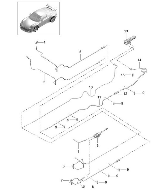 Diagram 702-009 Porsche 911 1965-1968 2.0L / 912 SWB (F) Sistema de palanca manual, conjunto de pedales 