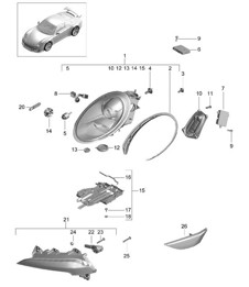 Scheinwerfer / Zusatzscheinwerfer / Blinker / Seitenmarkierungsleuchte / Blinkerverstärker - PR:601 - 991 R/GT3/RS 2014-17
