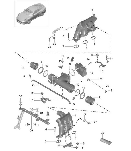 Diagram 107-010 Porsche Macan (95B) MK1 (2014-2018) 引擎