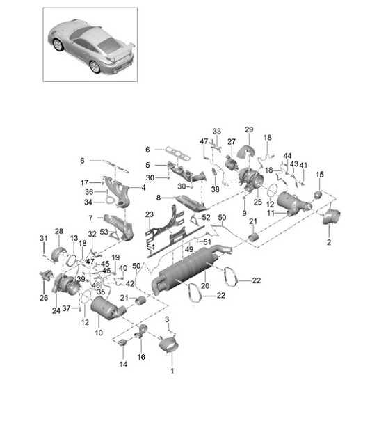 Diagram 202-002 Porsche 955 Cayenne Turbo 4.5L 2003-06 Système de carburant, système d'échappement