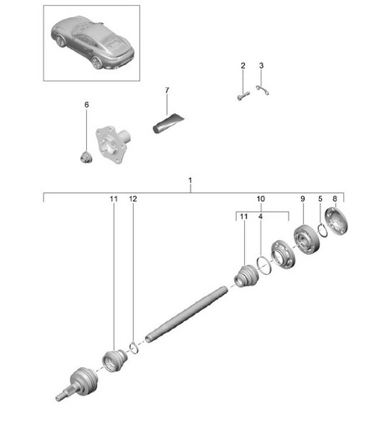 Diagram 501-005 Porsche 997 MKII Carrera C2S 3.8L 2009-12 Essieu arrière
