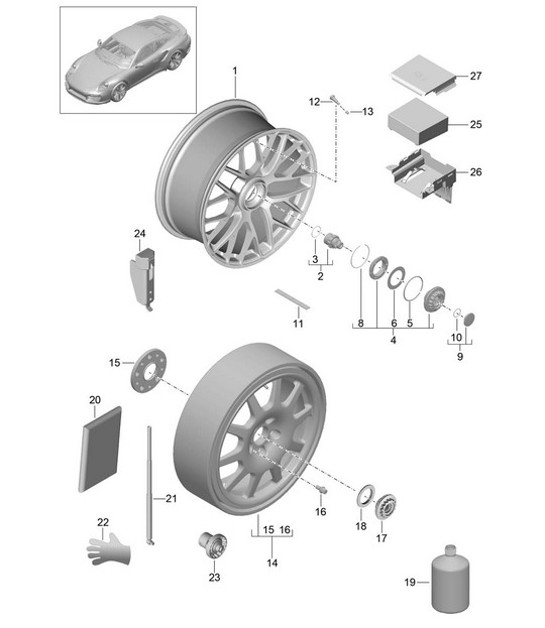 Diagram 601-001 Porsche 993 (911) TURBO 1994-96 车轮、制动器