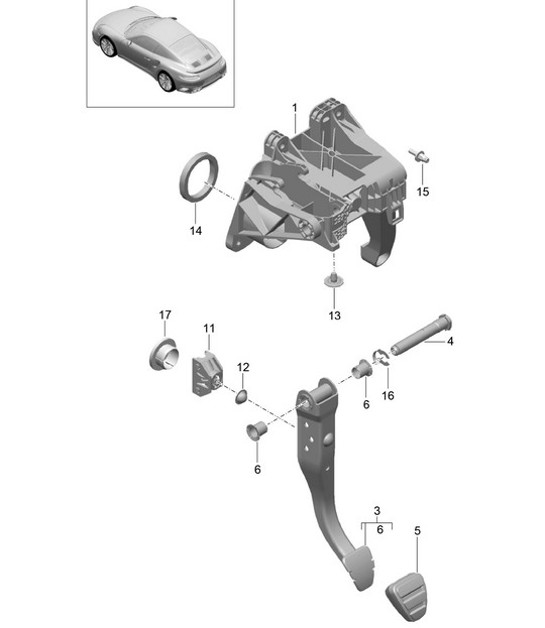 Diagram 702-002 Porsche Boxster GTS 718 2.5L Manual (365 Bhp) 05/2017>> Système de levier manuel, groupe de pédales 