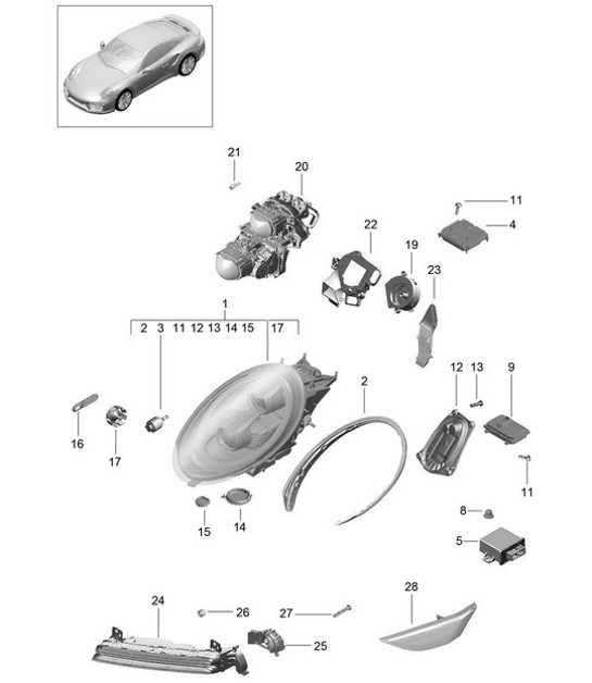 Diagram 905-004 Porsche 997 MK1 Carrera 2S 3.8L 2005-08 电子设备