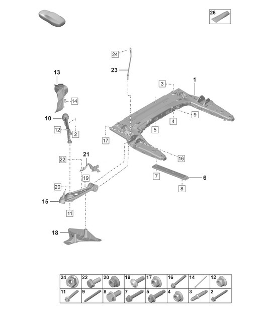 Diagram 401-000 Porsche 997 MK1 GT2 2007-09 Assale anteriore, sterzo 