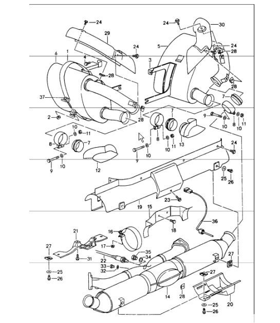 Diagram 202-00 Porsche 996 (911) (1997-2005) Kraftstoffsystem, Abgassystem