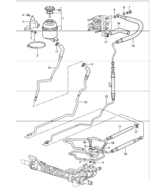 Diagram 403-01 Porsche Cayman 987C / 981C (2005-2016) Essieu avant, Direction 