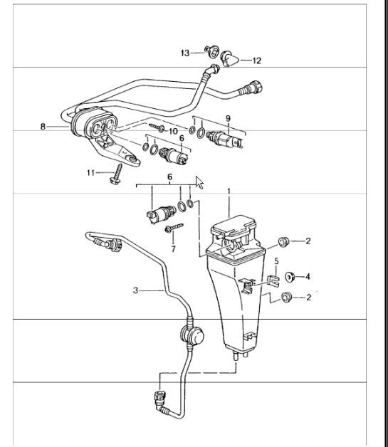 Diagram 201-20 Porsche 356B 1959-63 Système de carburant, système d'échappement
