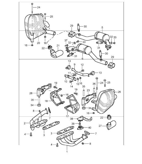 Diagram 202-01 Porsche Boxster S 981 3.4L 2012-16 Sistema di alimentazione, sistema di scarico