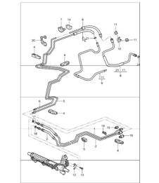 power steering lines: F 994S6 30357>>, F 994S6 03929>> and F 994S6 42726>> for 996 1998-05