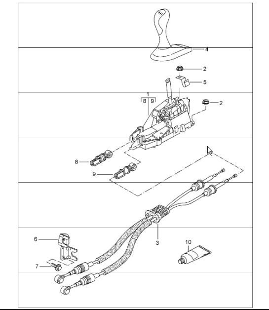 Diagram 701-00 Porsche Macan (95B) MK1 (2014-2018) Système de levier manuel, groupe de pédales 