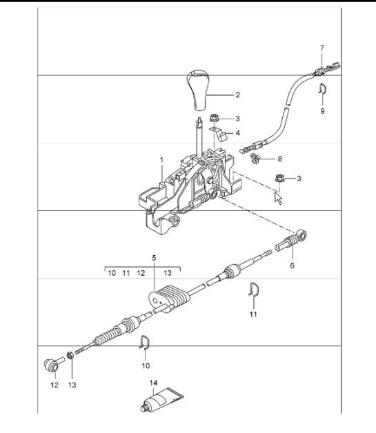 Diagram 701-01 Porsche 997 (911) MK1 2005-2008 Système de levier manuel, groupe de pédales 