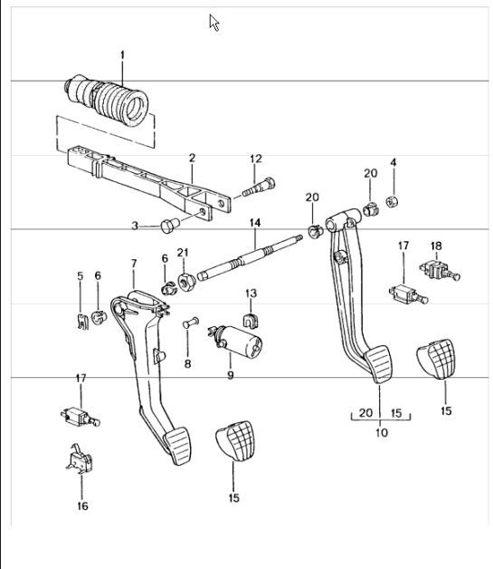 Diagram 702-00 Porsche Boxster 718 2.0L Manual (300 Bhp) 2017>> Handhebelsystem, Pedalgruppe 