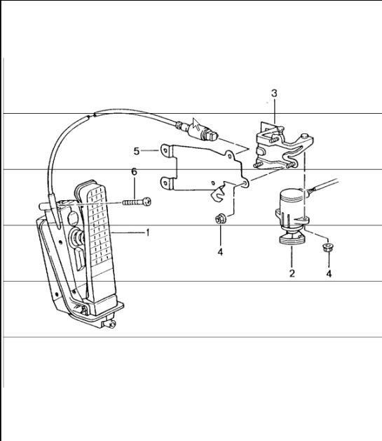 Diagram 702-10 Porsche Boxster 986/987/981 (1997-2016) Hendelsysteem, pedaalcluster 