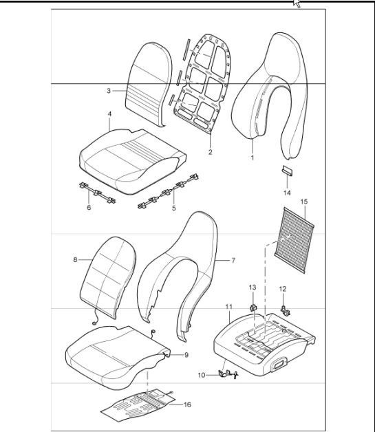 cover foam part, comfort seat, standard seat 996 TURBO / GT2 2001-05