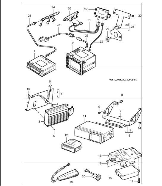 Diagram 911-01 Porsche Cayenne 92A (958) 2010-2017 Elektrische Ausrüstung