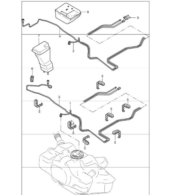 Diagram 201-05 Porsche Cayman 718C (982C) 2017>> Sistema de combustible, sistema de escape