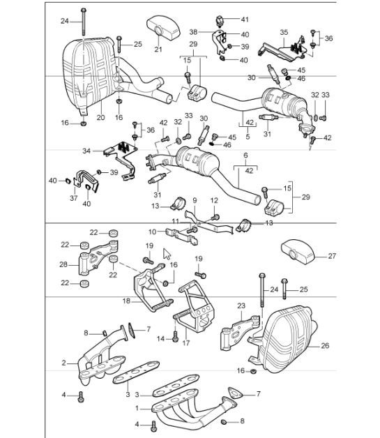 Diagram 202-00 Porsche Macan Turbo 3.6L V6 400 CV Sistema de combustible, sistema de escape