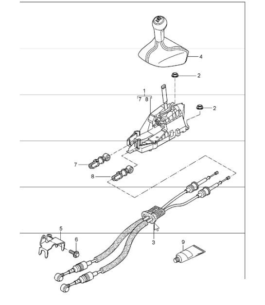 Diagram 701-00 Porsche 991.1 Carrera C2 3.4L (350 Bhp) 2012-16 Handhebelsystem, Pedalgruppe 