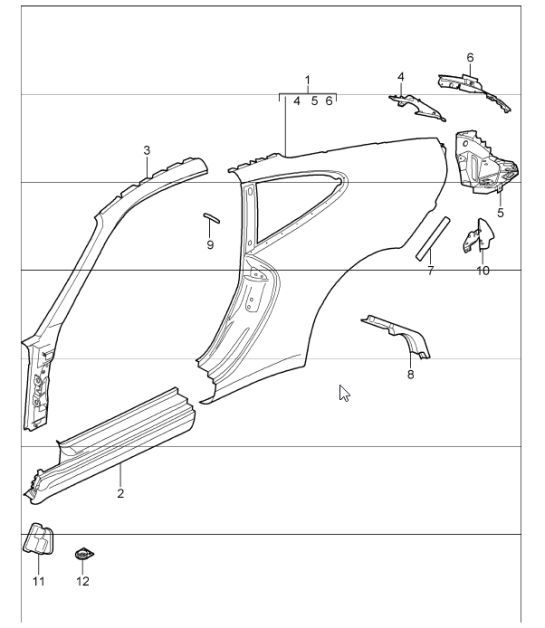 Diagram 801-55 Porsche 957 Cayenne Turbo / Turbo S 4.8L 2007-10 Carrosserie