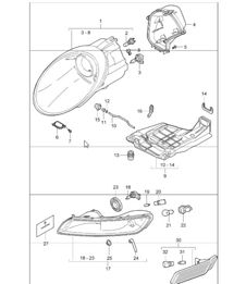 headlamp, additional headlamp, direction indicator light 997.1 2005-08