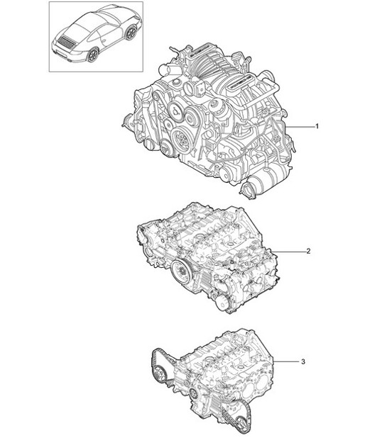 Diagram 101-000 Porsche 992.1  Carrera 4 Cabriolet 3.0L 2019-24 Motor