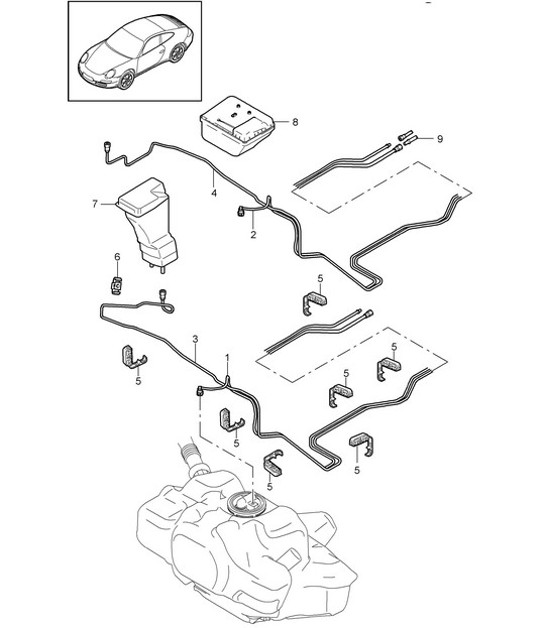 Diagram 201-005 Porsche 997 (911) MK2 2009-2012 Brandstofsysteem, uitlaatsysteem