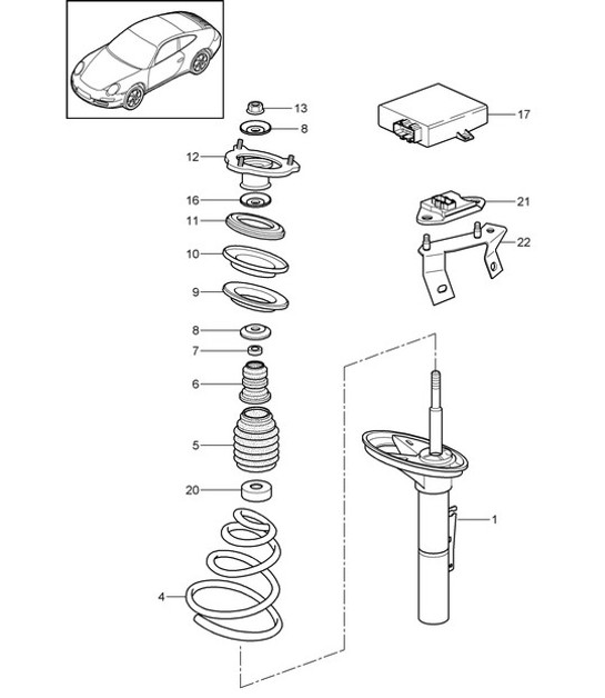 Diagram 402-001 Porsche 997 MK1 Carrera 4 3.6L 2005-08 Vorderachse, Lenkung 