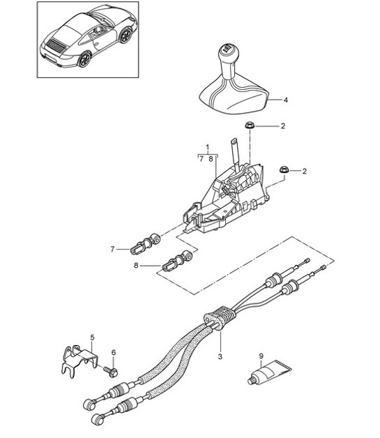 Diagram 701-000 Porsche Cayman 718 2.0L PDK (300 Bhp) Sistema a leva manuale, gruppo pedali 