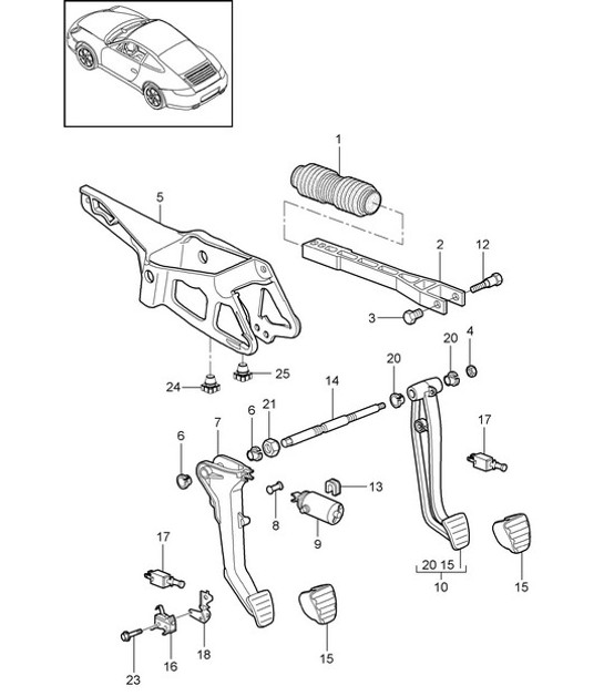 Diagram 702-000 Porsche 996 TURBO 2000-05 Handhebelsystem, Pedalgruppe 