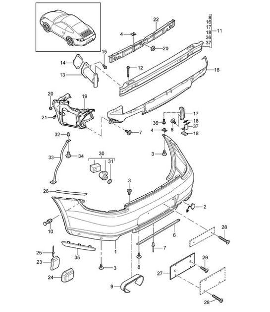 Diagram 802-005 Porsche 997 MK1 Carrera 2 3.6L 2005-08 Carrocería