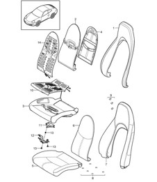 Foam part / Cover / Standard seat / Comfort seat 997.2 Carrera 2009-12