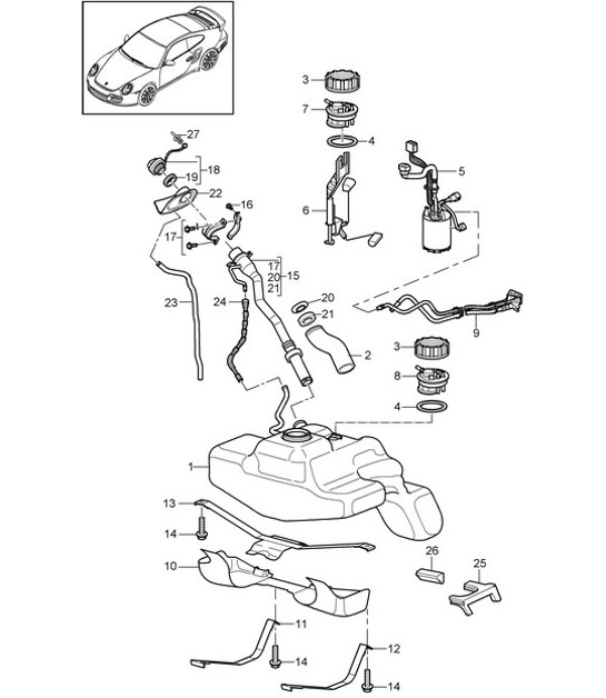 Diagram 201-000 Porsche Boxster 986 2.5L 1997-99 Sistema di alimentazione, sistema di scarico