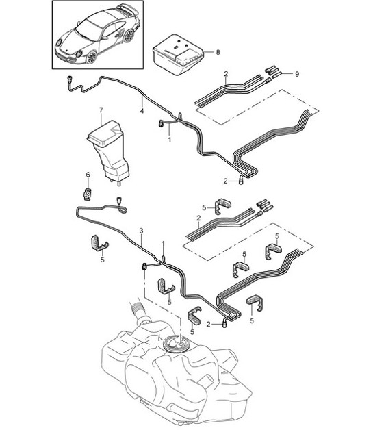 Diagram 201-005 Porsche 996 (911) (1997-2005) Brandstofsysteem, uitlaatsysteem