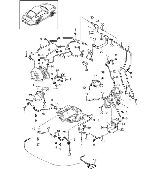 Diagram 202-005 Porsche 997 MK1 Carrera 2 3.6L 2005-08 Fuel System, Exhaust System
