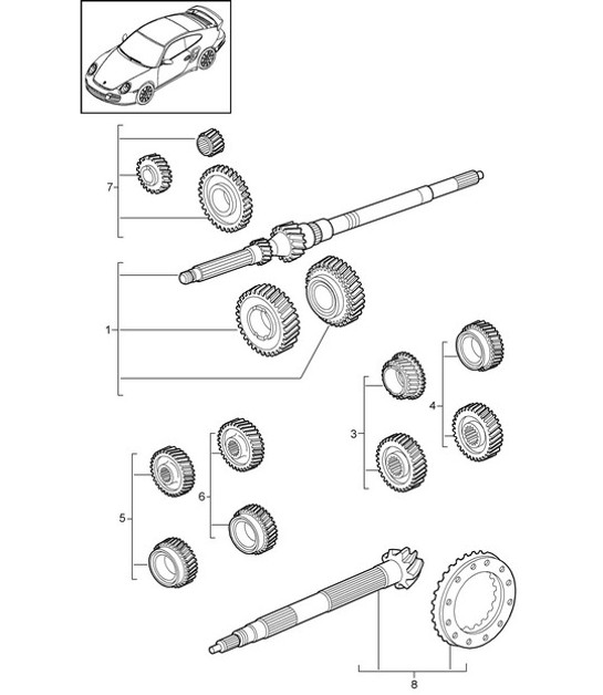 Diagram 303-001 Porsche 997 (911) MK1 2005-2008 Transmission