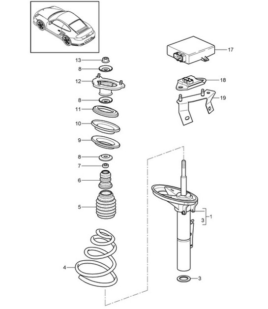 Diagram 402-000 Porsche 997 MK1 Carrera 4 3.6L 2005-08 Vorderachse, Lenkung 