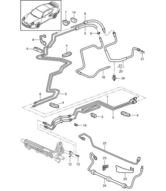 Diagram 403-001 Porsche 993 (911) C4S 1994-97 前轴、转向 