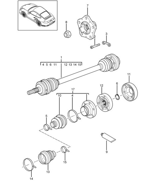 Diagram 501-005 Porsche 356 1950-55 Hinterachse