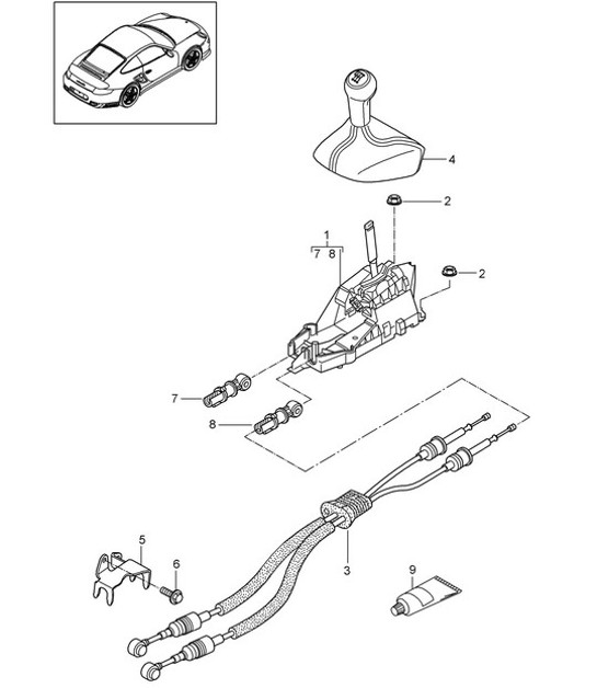 Diagram 701-000 Porsche Boxster 986/987/981 (1997-2016) Sistema a leva manuale, gruppo pedali 