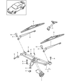 Windscreen wiper system, compl / Rain sensor 997.2 Turbo / GT2 RS 2010-13