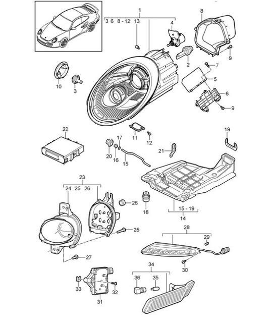 Diagram 905-001 Porsche 997 TURBO 2007>> Electrical equipment